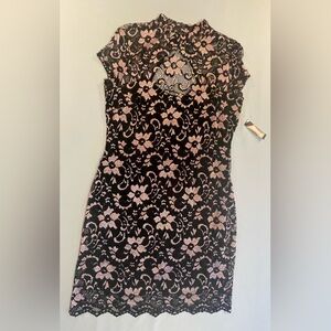Elegant Black and Pink Lace Dress